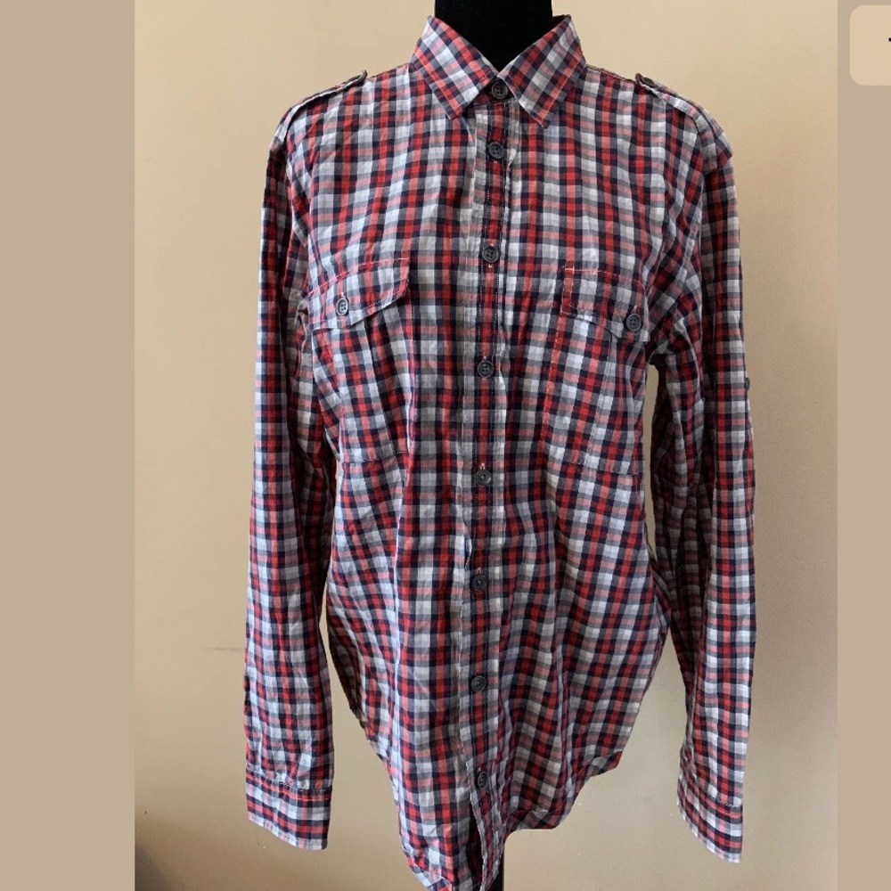 Boss Orange Plaid LS Button-Front Shirt, Large